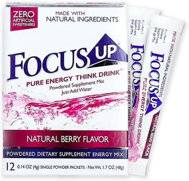 FocusUP Think Drink – Nootropic Drink Mix for Focus and Energy, Acetyl L-Carnitine, Rhodiola, DMAE, Huperzine-A, 12 Stick Packs