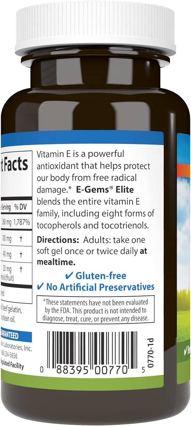 Carlson E-Gems Elite, 400 IU Vitamin E with Tocopherols & Tocotrienols, 60 Softgels