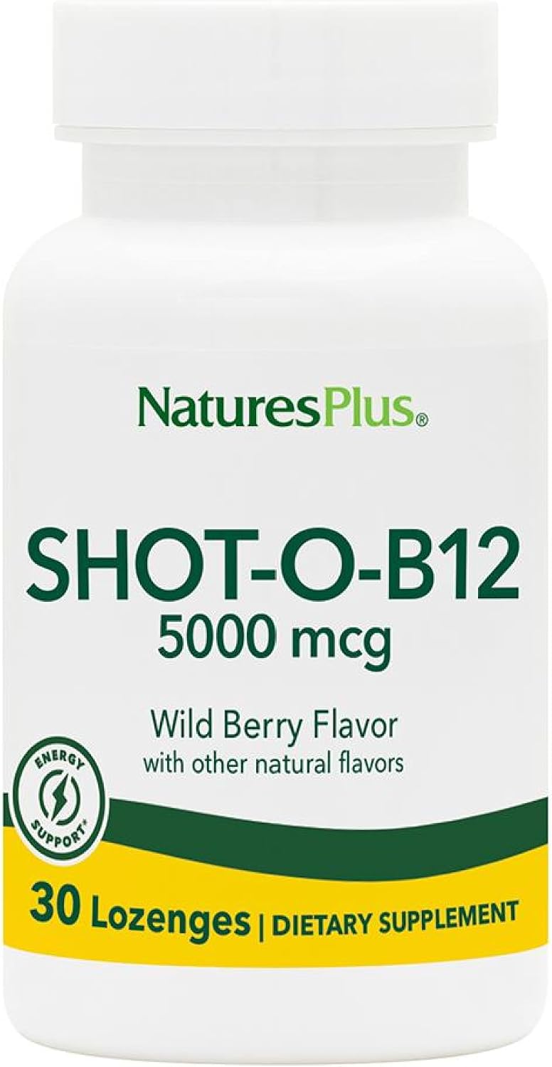 NaturesPlus Shot-O-B12 - 30 Lozenges, Wild Berry Flavour - 5000 mcg - Vegan, Gluten Free