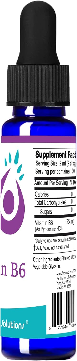Life Solutions Vitamin B6 Pyridoxine HCl - Liquid B6 Supplement 25 mg, 60 mL