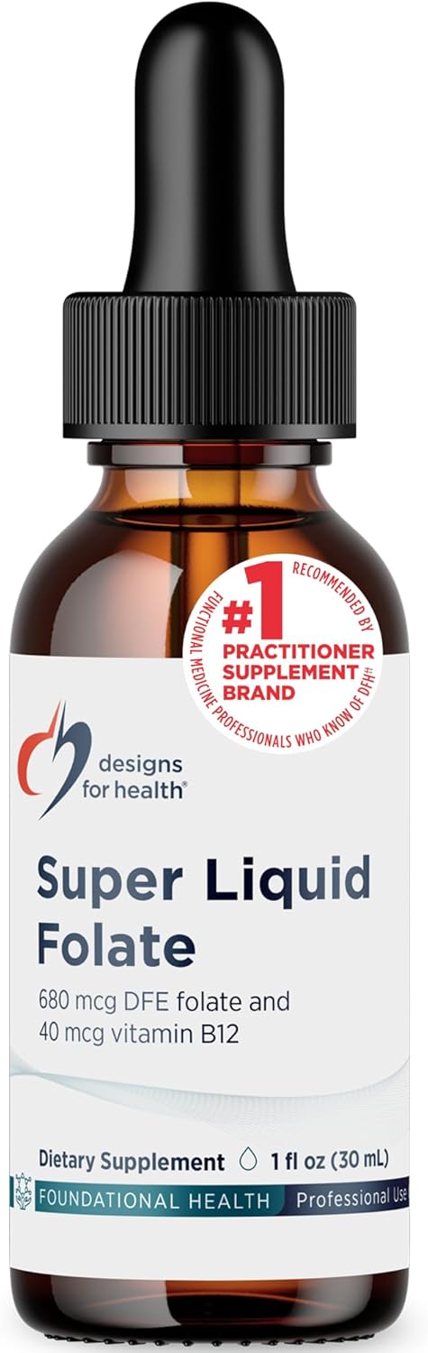 Designs for Health B12 + Folate Drops - Liquid Folate with Vitamin B12 as Methylcobalamin, 30 mL