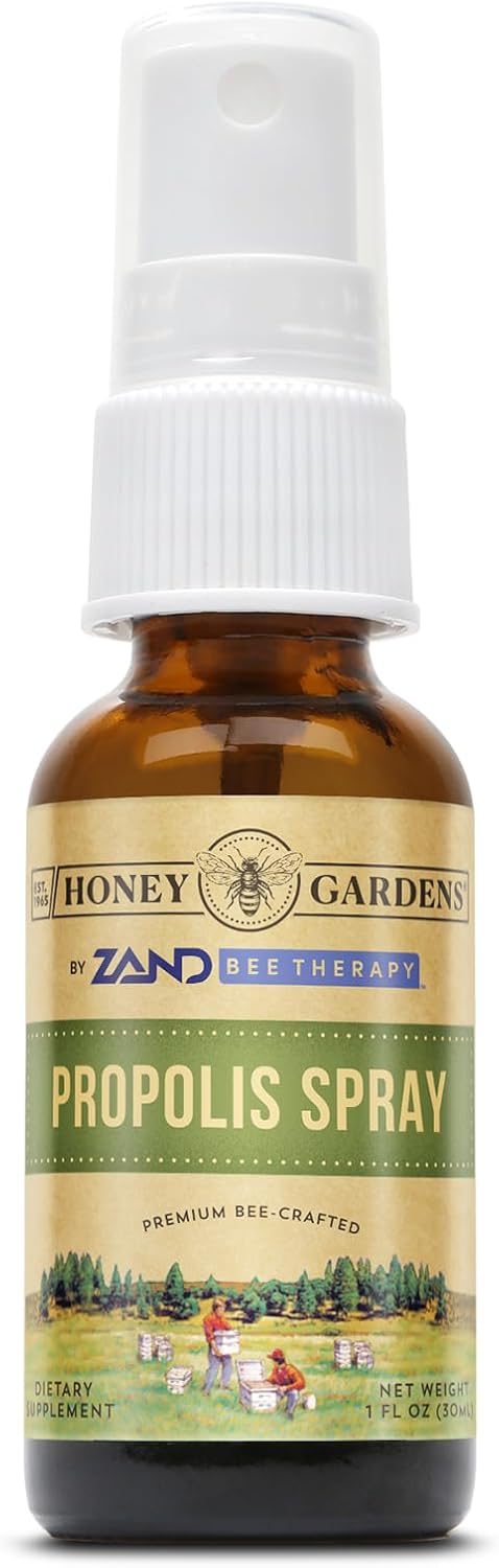 Honey Gardens Bee Propolis Throat Spray with Apitherapy Raw Honey, Licorice Root and Usnea – 50 Servings, 30 ml