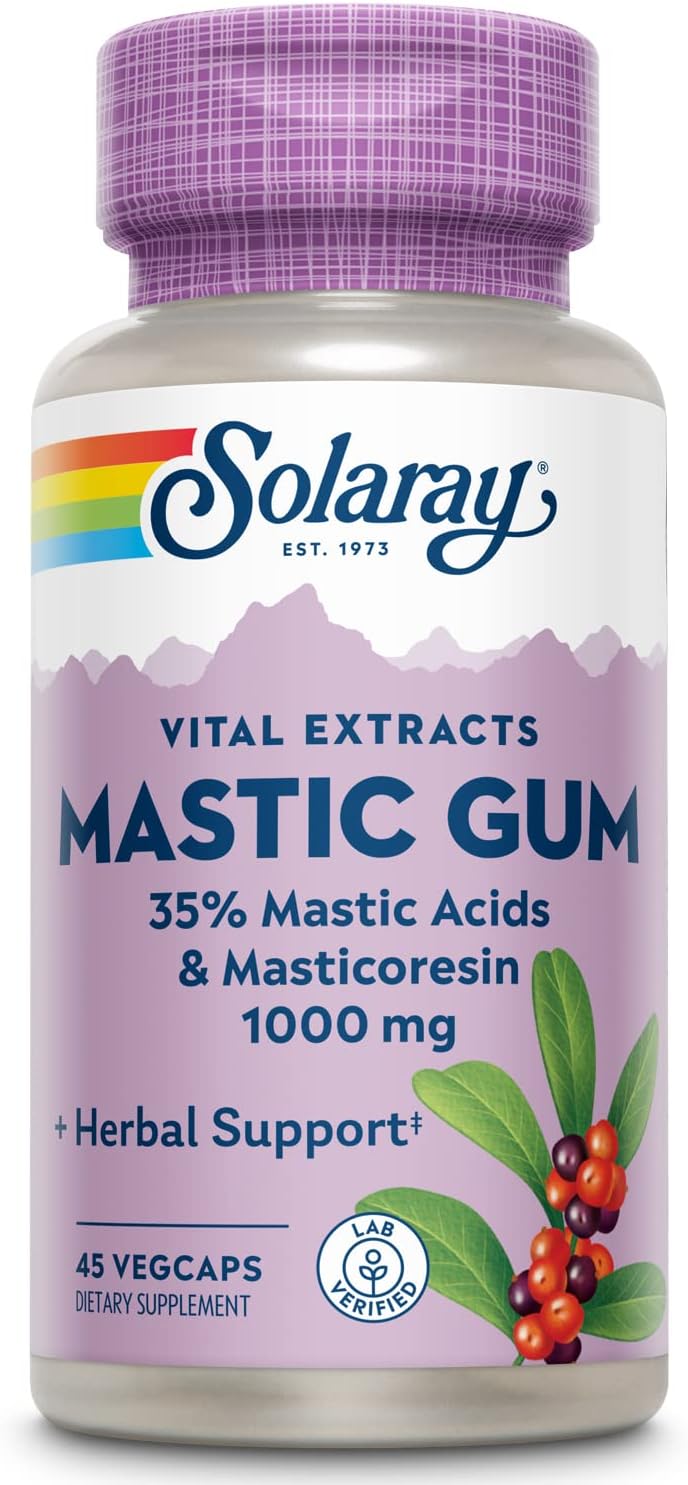 SOLARAY Mastic Gum Extract 1000 mg - 45 Vegetarian Capsules - Digestive Health Support