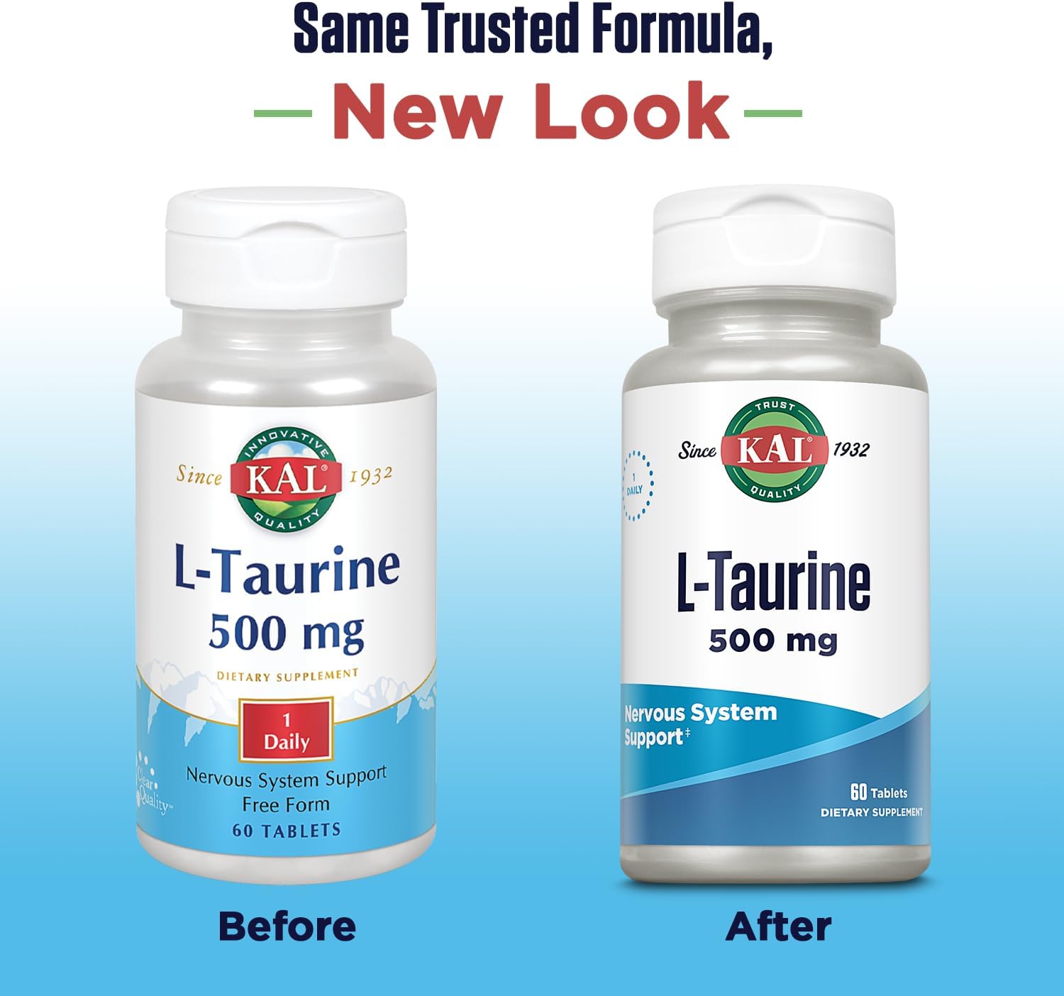 KAL L-Taurine 500mg - Amino Acid Support for Heart, Nerves, & Eyes - 60 Quick-Dissolve Tablets