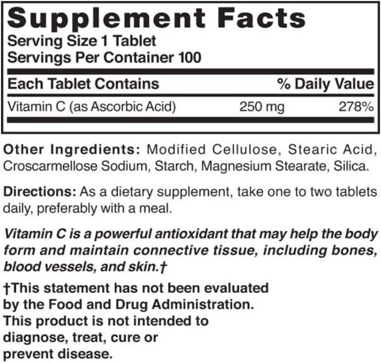 Nature's Blend Vitamin C 250 mg Tablets, 100 Count