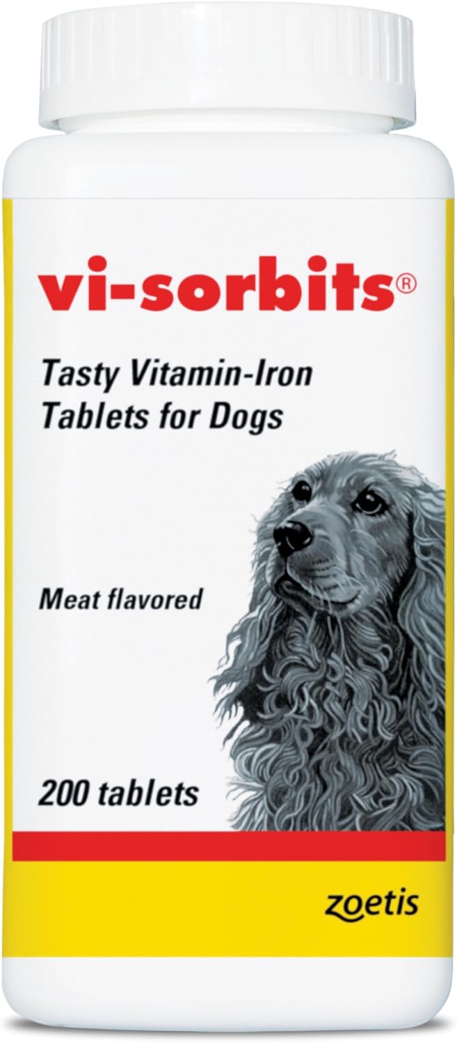 Vi-Sorbits Iron & Vitamin Daily Supplement for Dogs, Meat-Flavoured Chewable Tablets, 200 Count