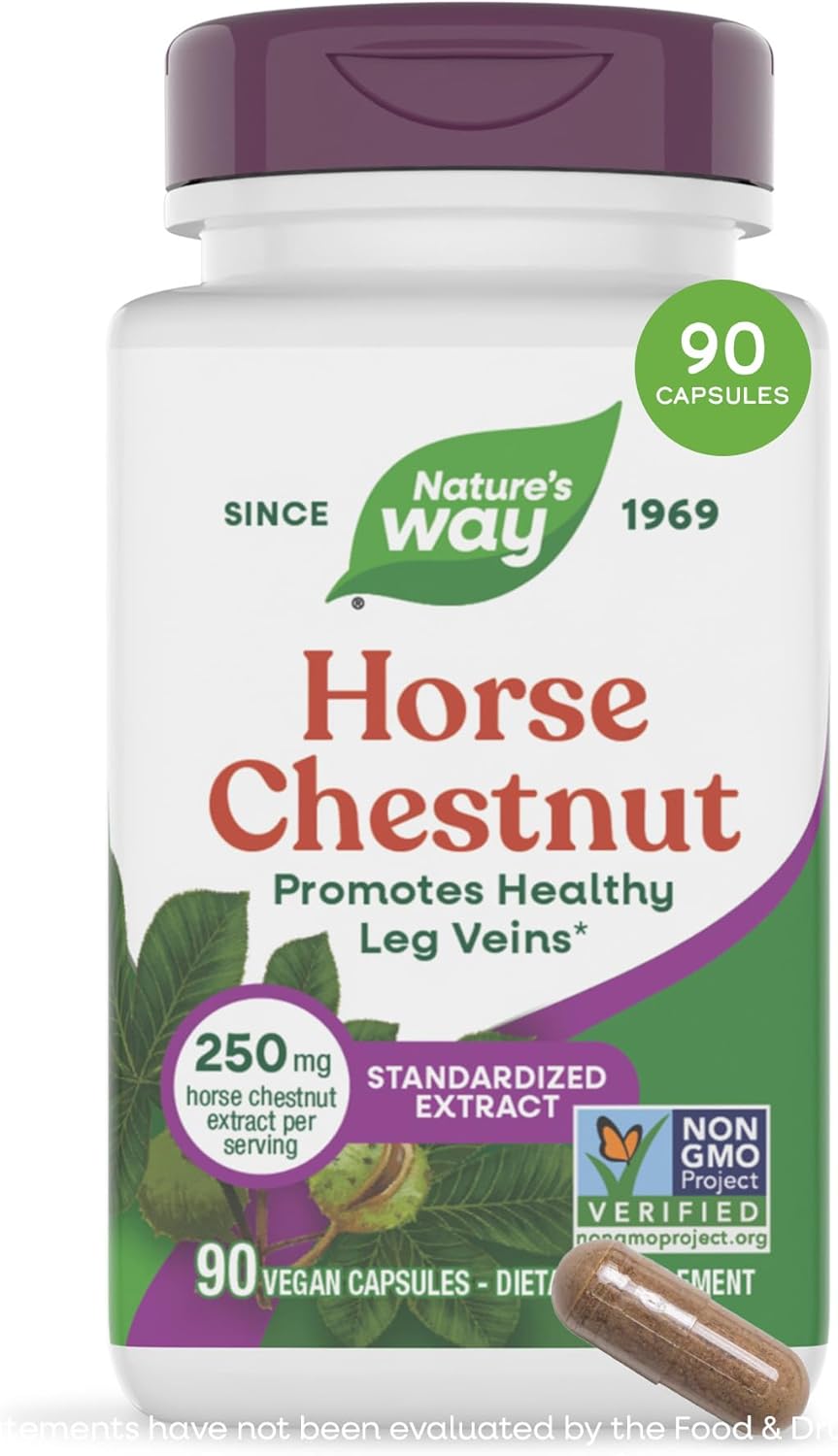 Nature's Way Horse Chestnut Extract – Premium Extract, Helps Support Healthy Leg Veins, Standardized to 20% Aescin, 90 Capsules