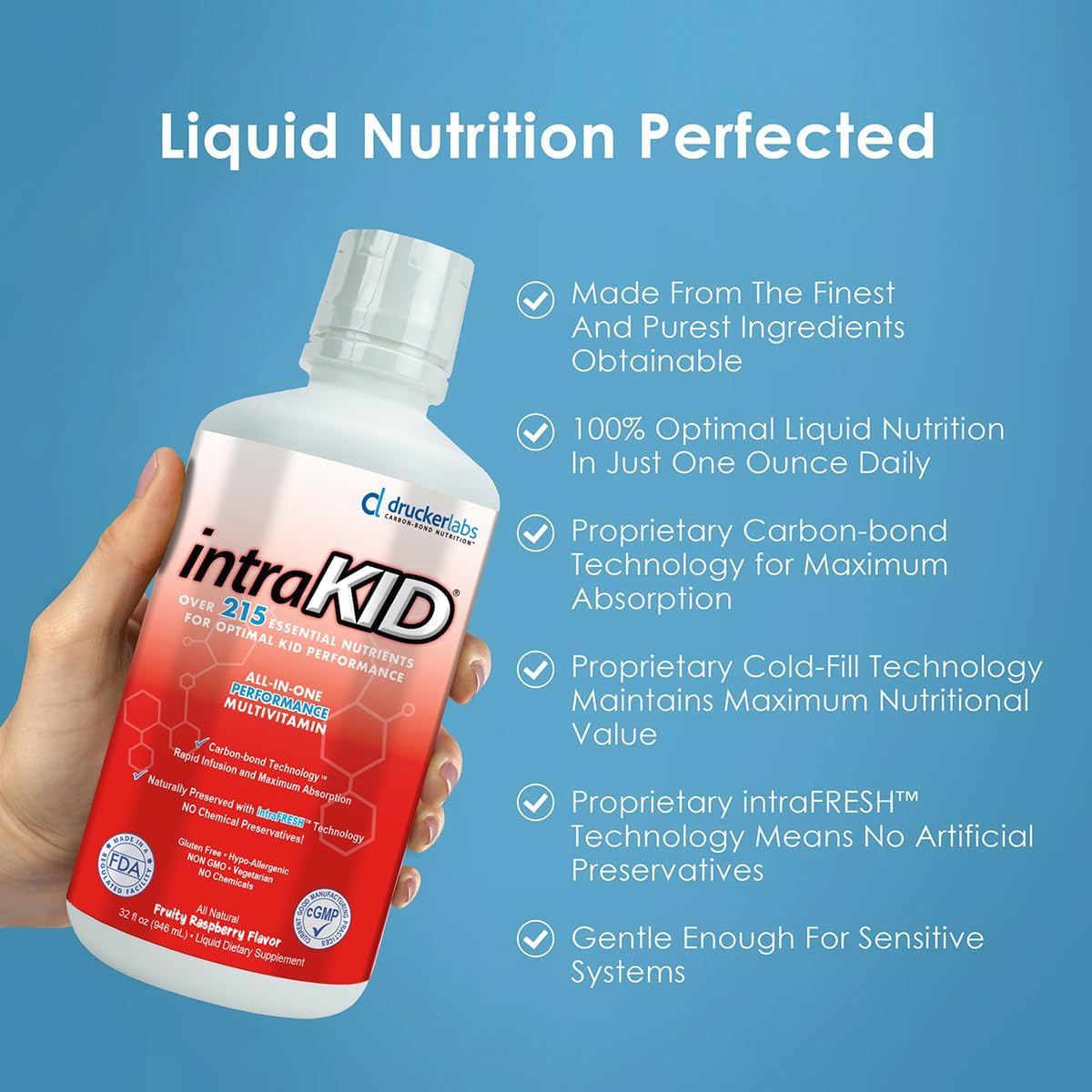 intraKID Organic Liquid Multivitamin for Kids, Fruity Raspberry, 946 mL