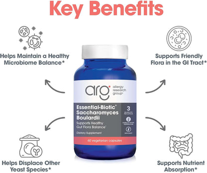 ARG Essential-Biotic Saccharomyces Boulardii - 9 Billion CFU Probiotic - 60 Capsules