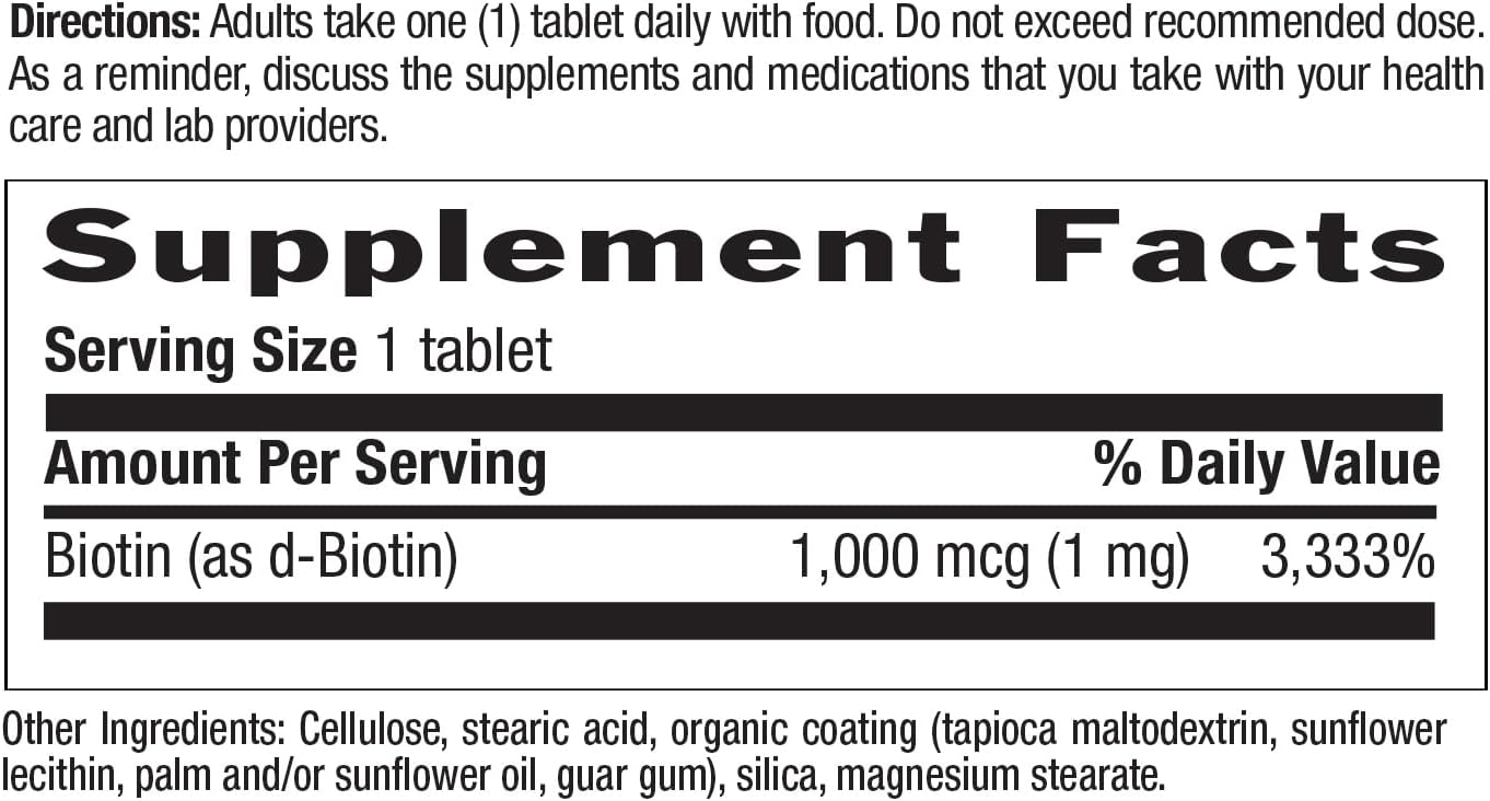 Country Life Biotin 1 mg (1000 mcg) Tablets - Supports Healthy Hair, Skin & Nails - 100 Tablets
