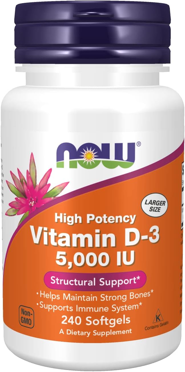 NOW Foods Vitamin D3 5000 IU, 240 Softgels (Pack of 3)