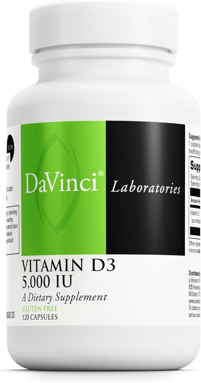 DAVINCI Labs Vitamin D3 5000 IU - Supplement for Bone, Heart, and Immune Health - 120 Capsules