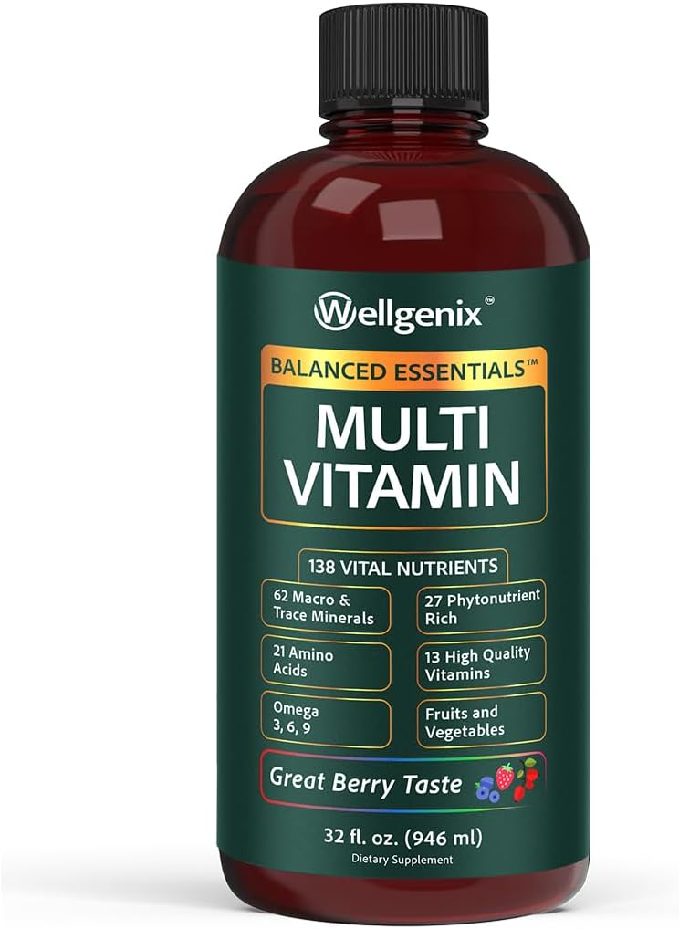 Wellgenix Balanced Essentials Liquid Multivitamin & Minerals – 32 fl oz (946 ml) – 138 Nutrients per Serving