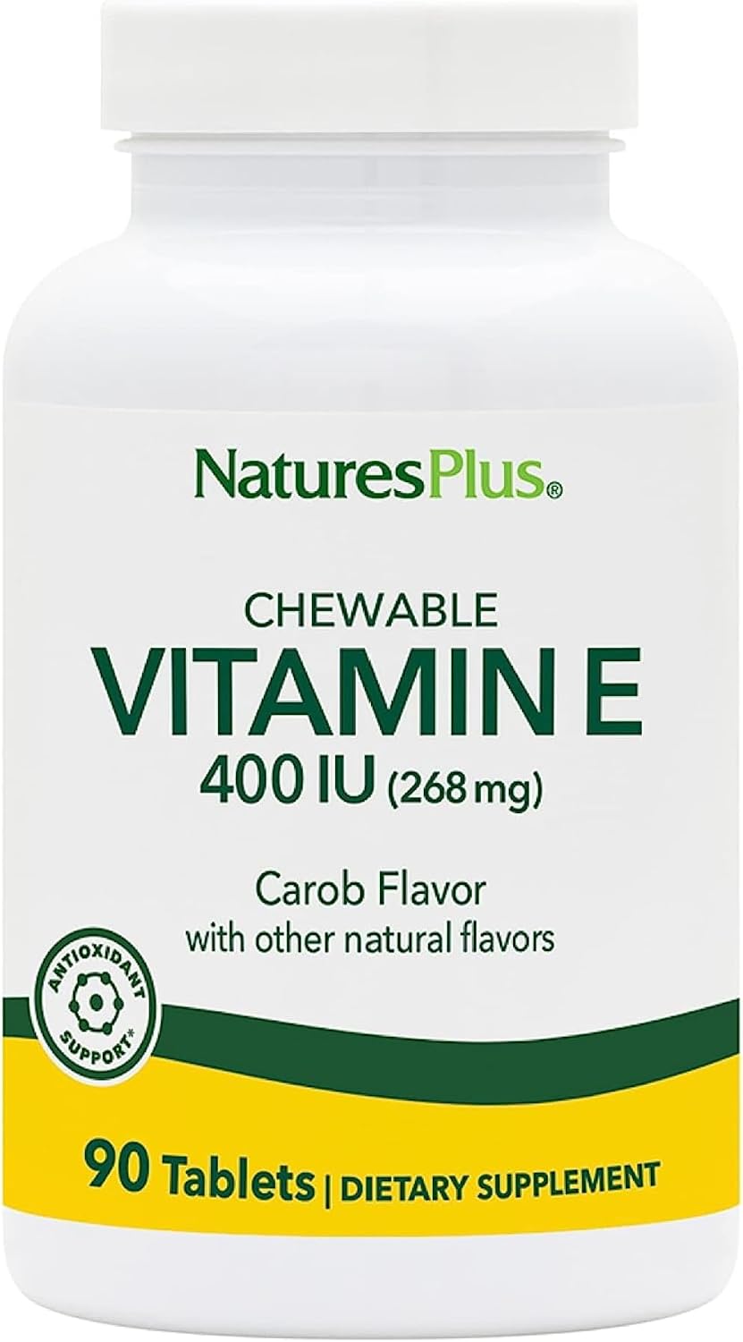NaturesPlus Vitamin E 400 IU Chewable Tablets – Natural Carob Flavour – 90 Count