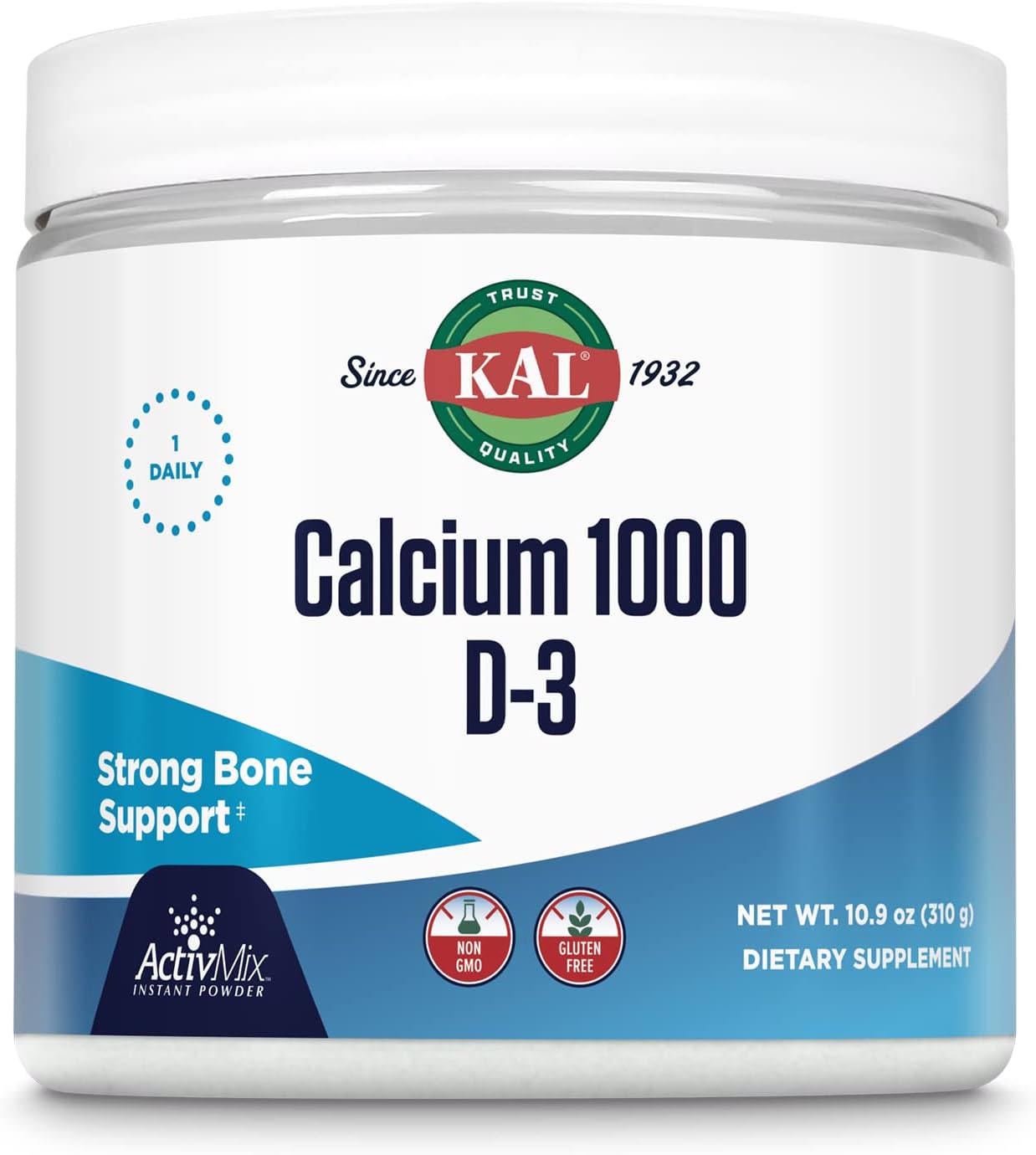 KAL Calcium Vitamin D-3 ActivMix Powder - Bioavailable Calcium Support, Unflavoured, 31 Servings