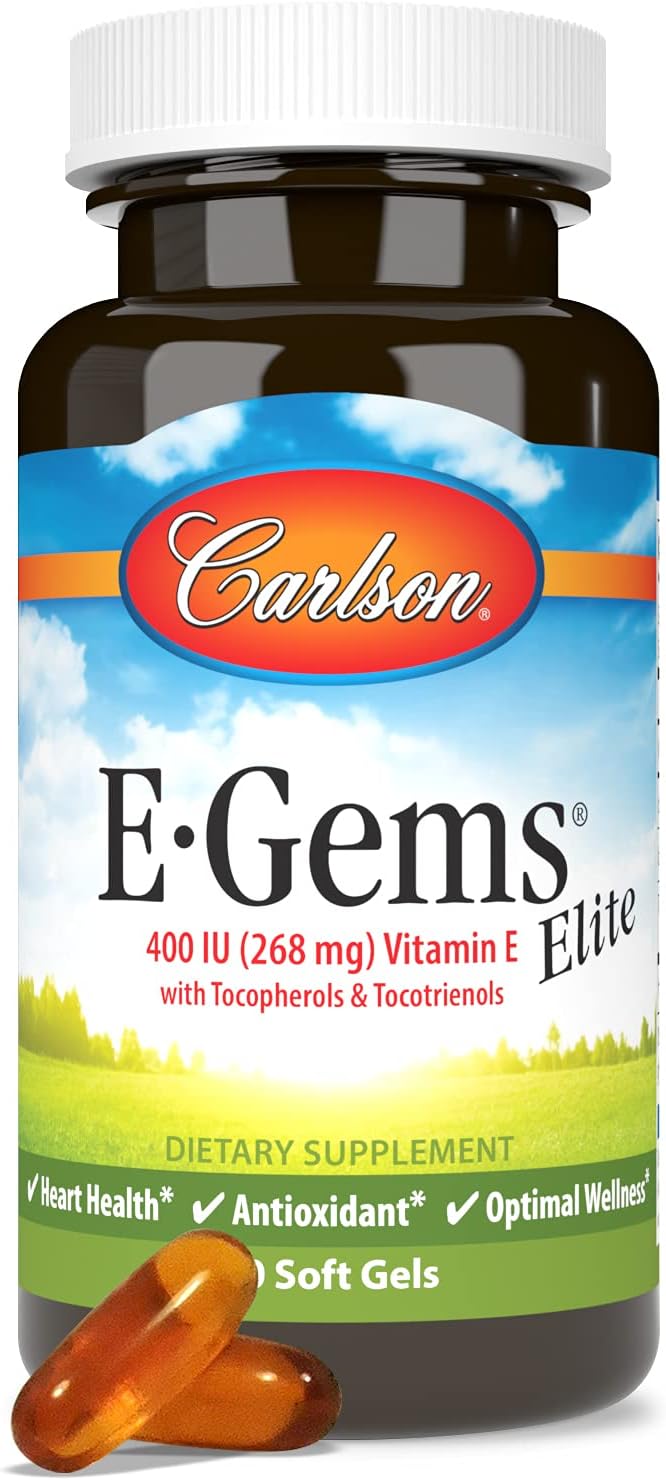 Carlson E-Gems Elite, 400 IU Vitamin E with Tocopherols & Tocotrienols, 60 Softgels