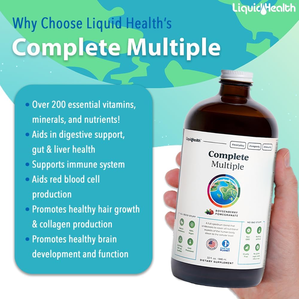 LIQUIDHEALTH Complete Multiple Adult Liquid Multivitamin with Real Fruits & Vegetables, Immune & Gut Health Support, Energy, Vegan, Non-GMO (946 mL)