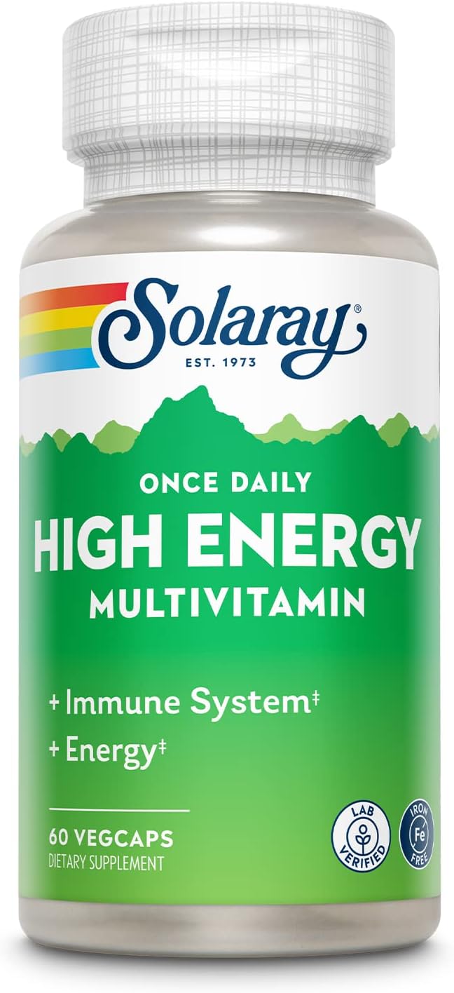 SOLARAY Once Daily High Energy Multivitamin - No Iron, Whole Food & Herb Base, 60 Vegetable Capsules