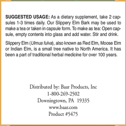 Baar Nature’s Blessing Slippery Elm Bark Capsules, 400 mg, 100 Capsules