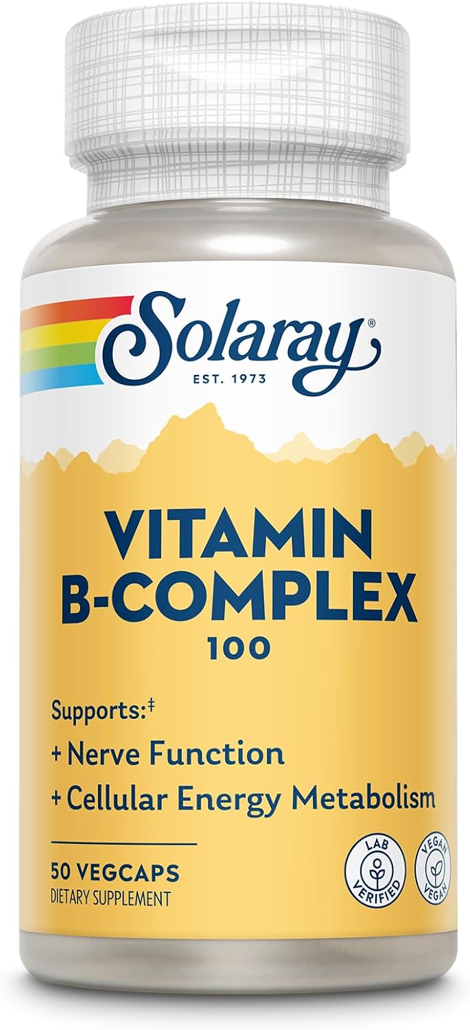 SOLARAY Vitamin B Complex 100mg | All 8 Essential B Vitamins for Energy and Nerve Support | Vegan, 50 Servings