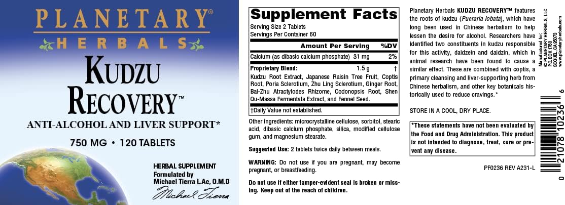 Planetary Herbals Kudzu Recovery 750 mg – Liver and Alcohol Support – 120 Tablets