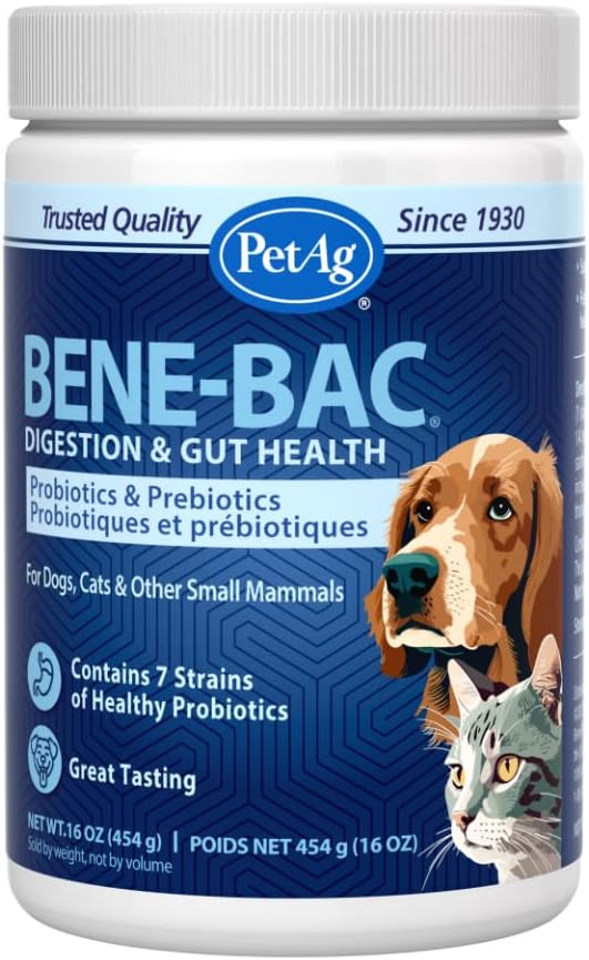 PetAg Bene-Bac - 454 g Powder - Probiotics for Dogs, Cats, Exotic & Wildlife Mammals