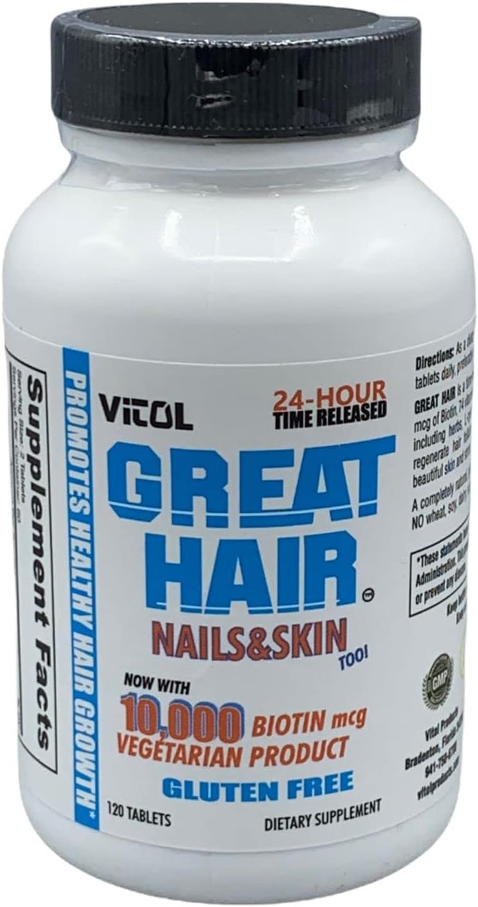 Vitol Great Hair Time-Release Biotin 10,000 mcg, 120 Tablets