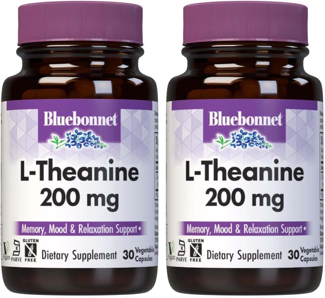BlueBonnet L-Theanine 200mg Daily Nootropic Promotes Relaxation for Women and Men* - Free Form Amino Acid L Theanine Supplement - Non-GMO, Vegan, Gluten-Free - 30 Vegetable Capsules - görsel 4