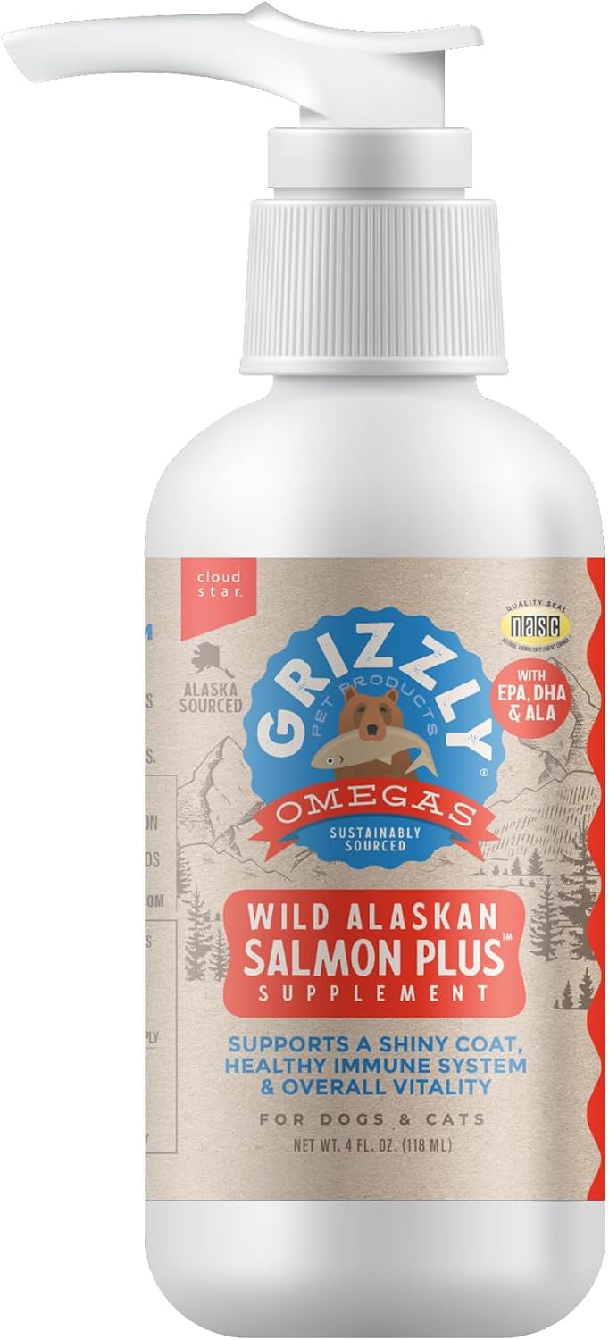 Grizzly Salmon Plus Omega 3-6-9 Liquid Food Supplement for Dogs and Cats, 118 mL Bottle