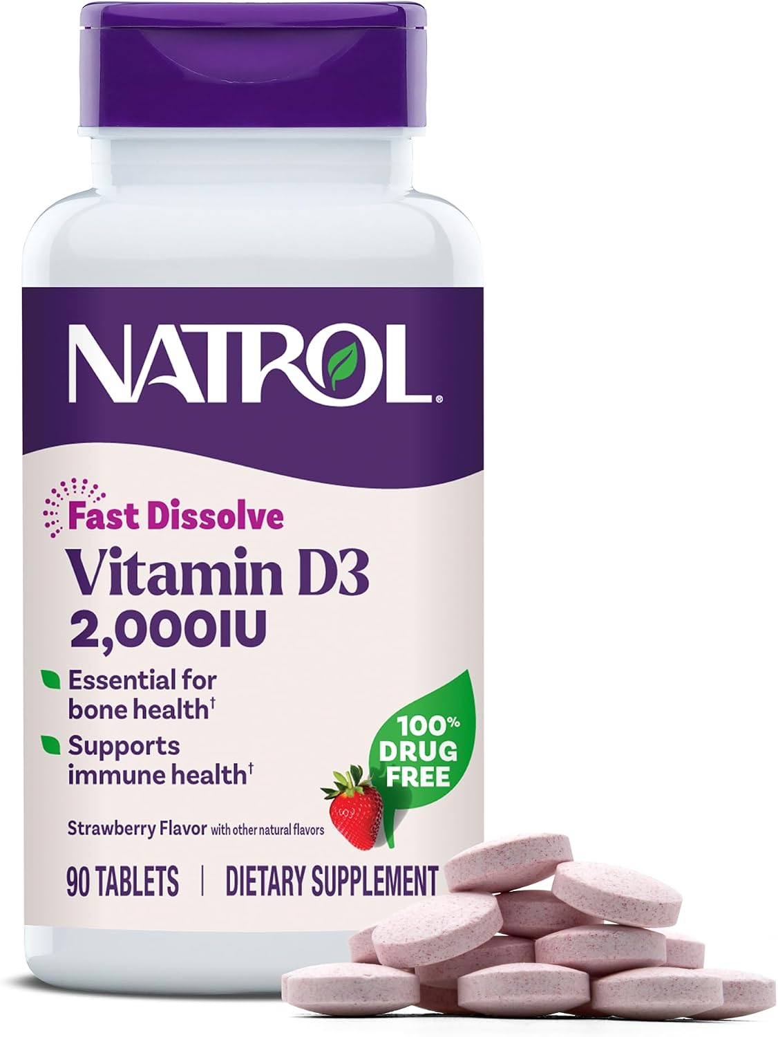 Natrol Vitamin D3 2,000 IU Fast Dissolve Tablets - Bone and Joint Health, 90 Count