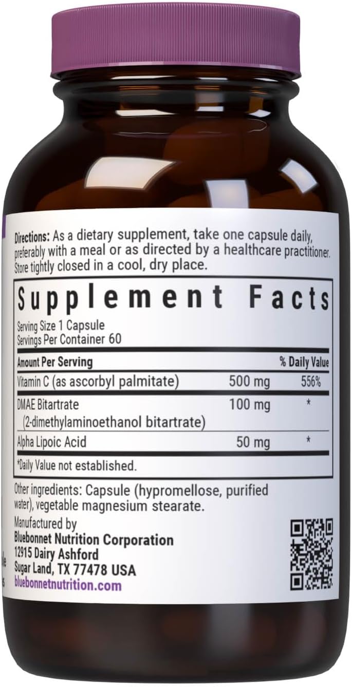 BlueBonnet Age-Less Skin Formula - Vitamin C Ester, Alpha Lipoic Acid, DMAE - 60 Vegan Capsules - görsel 2