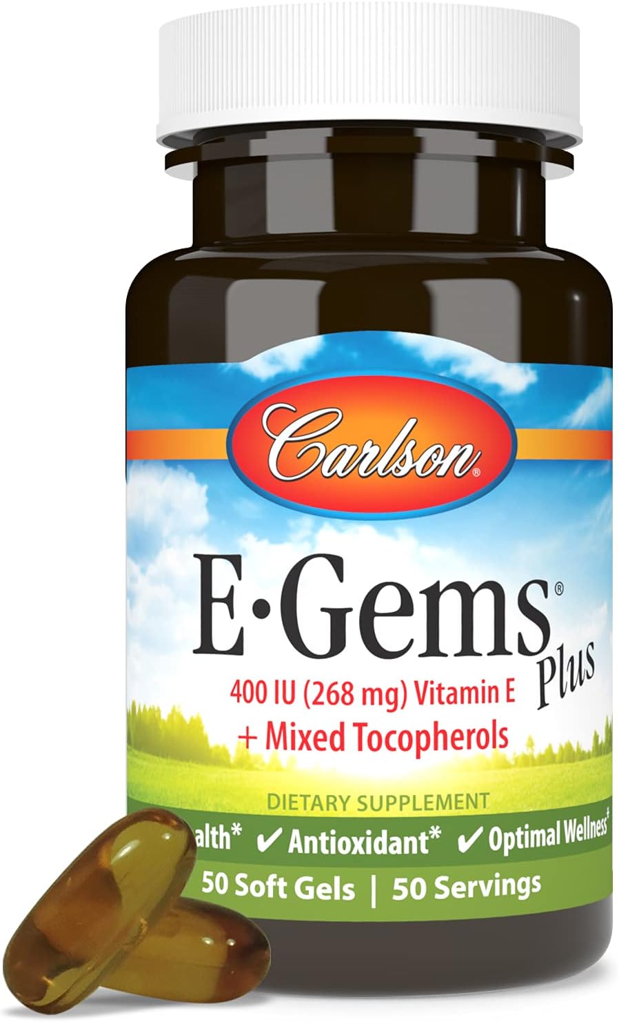 Carlson E-Gems Plus Natural Vitamin E, 400 IU, 50 Softgels