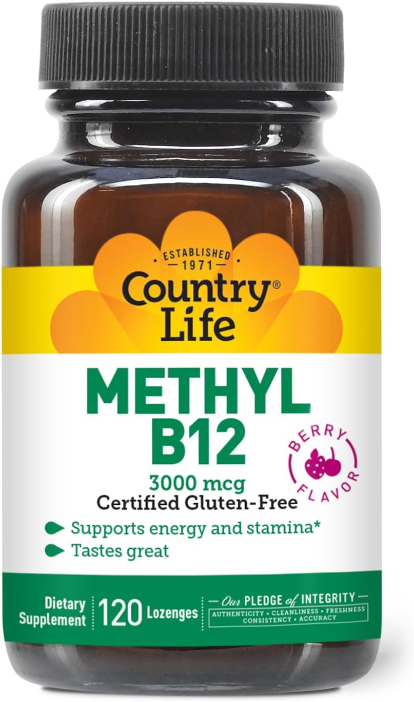 Country Life Methyl B12, 3000 mcg Lozenges - Berry Flavour, 120 Vegan Lozenges