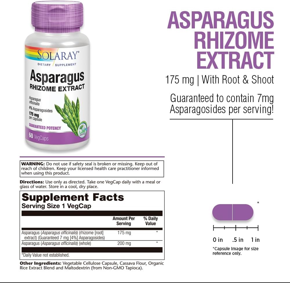 SOLARAY Asparagus 175 mg - Urinary Tract & Digestive Health Support, 60 Vegetarian Capsules