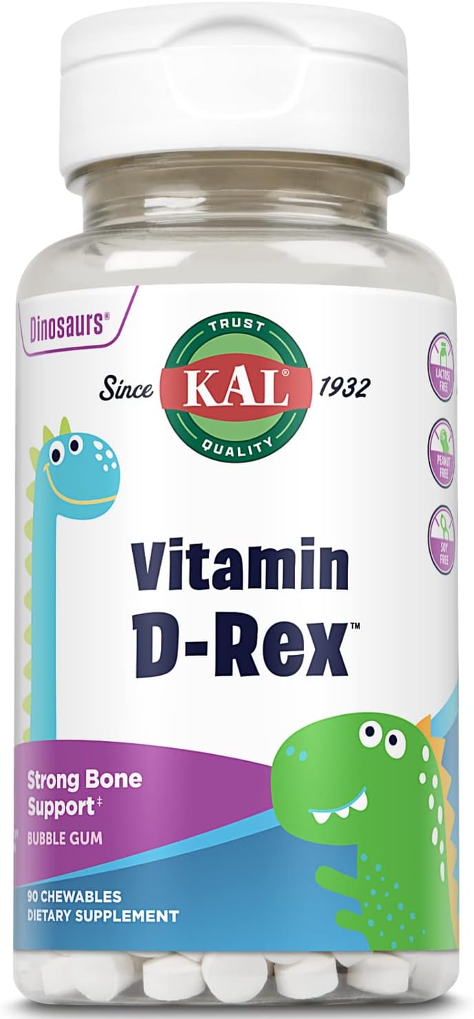KAL Vitamin D-Rex Chewable - Children's Vitamin D3 400 IU, Bubble Gum Flavour, 90 Chewables