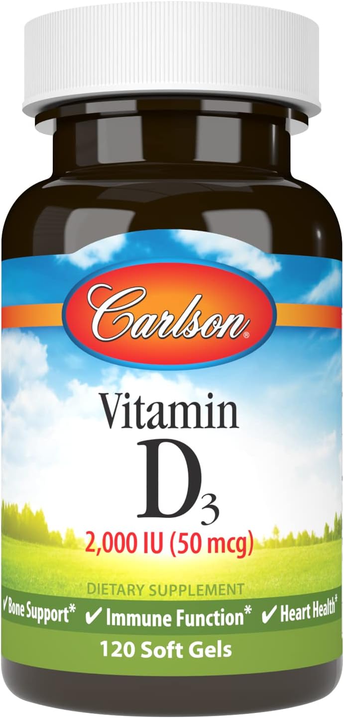 Carlson Vitamin D3 2000 IU (50 mcg) Softgels – Immune and Bone Support, 120 Count