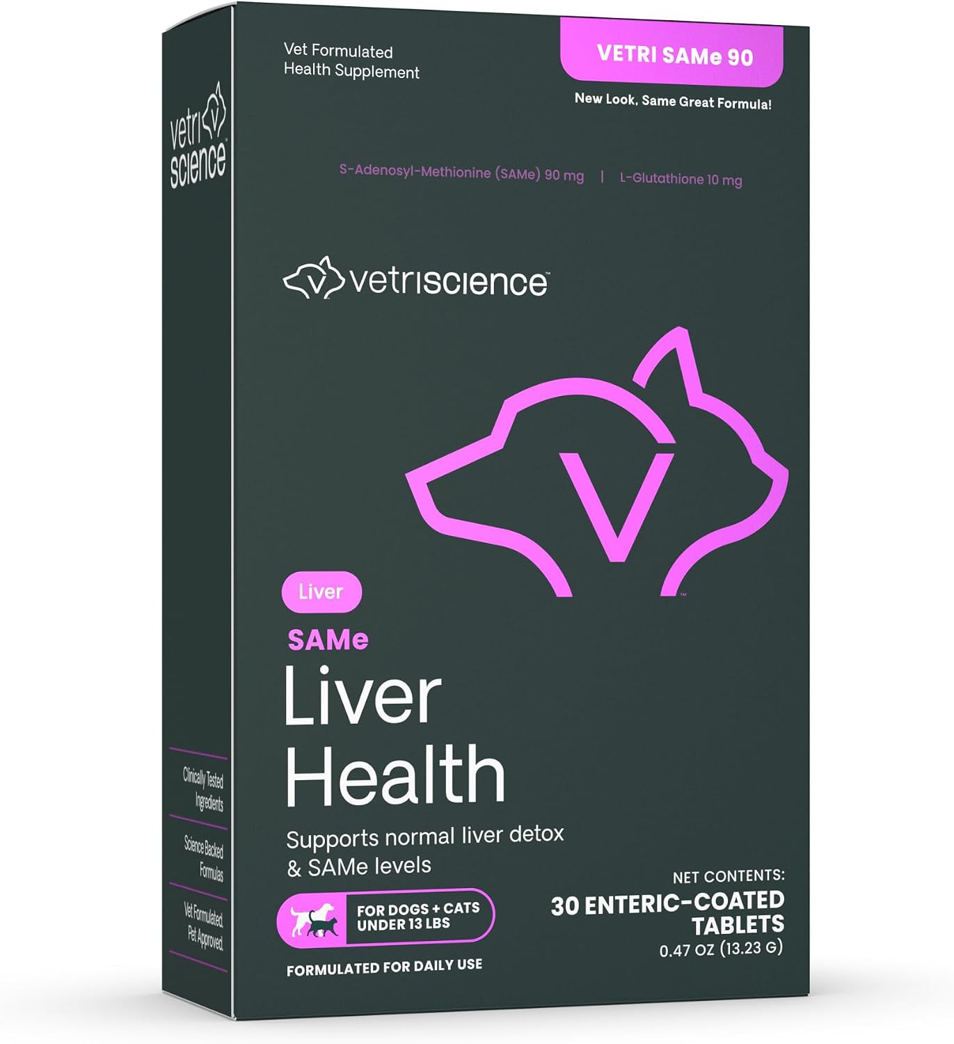 VetriScience SAMe Liver Health Tablets, 225 mg, for Medium and Large Breed Dogs, 30 Count