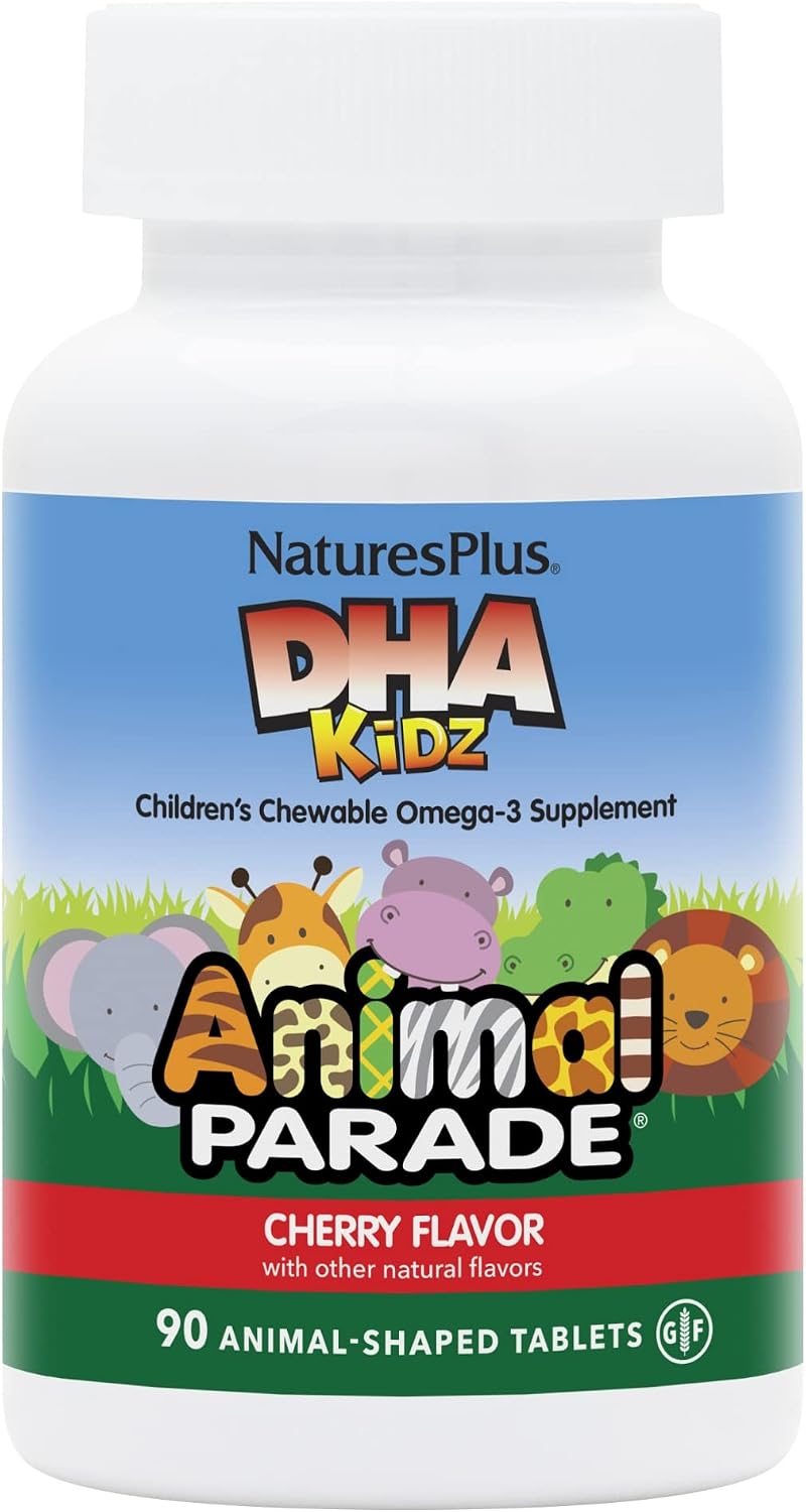 NaturesPlus Animal Parade DHA Children's Chewables - Natural Cherry Flavour - 90 Chewable Tablets