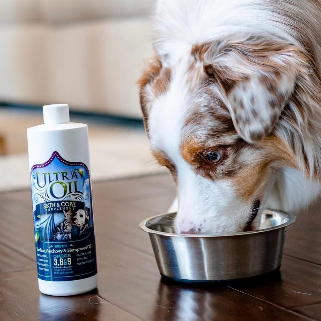 Ultra Oil Skin and Coat Supplement for Dogs and Cats – Hemp Seed, Flaxseed, Grape Seed & Fish Oils