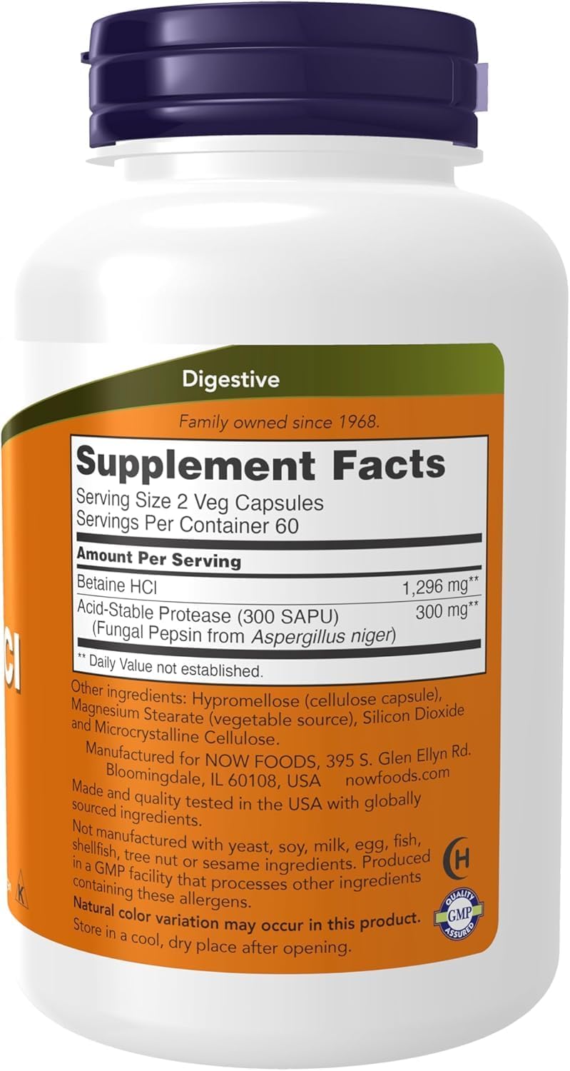 NOW Foods Betaine HCl, 120 Capsules