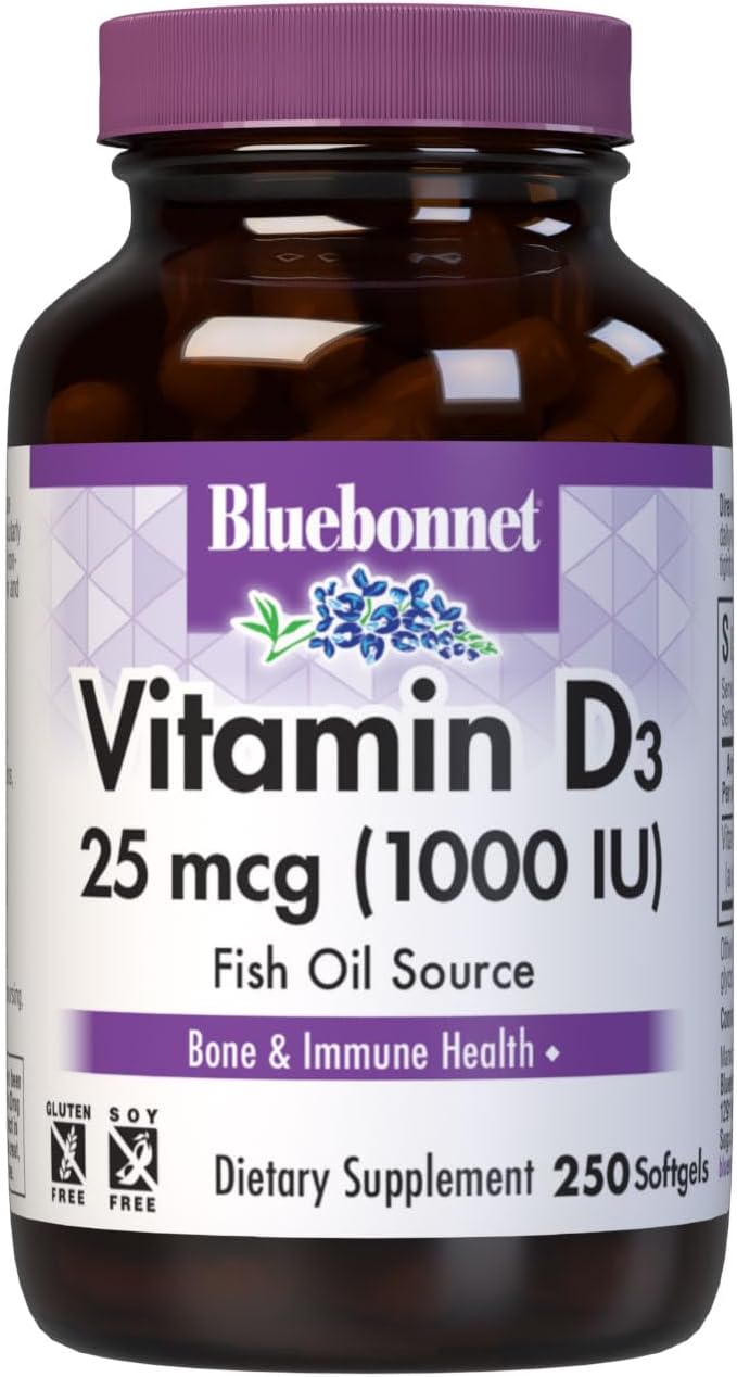 Bluebonnet Nutrition Vitamin D3 1000 IU Softgels – Non-GMO, Gluten-Free, 100 Softgels