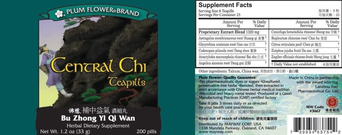 Plum Flower Chinese Tea Bu Zhong Yi Qi Wan / Central Chi, 200 Count