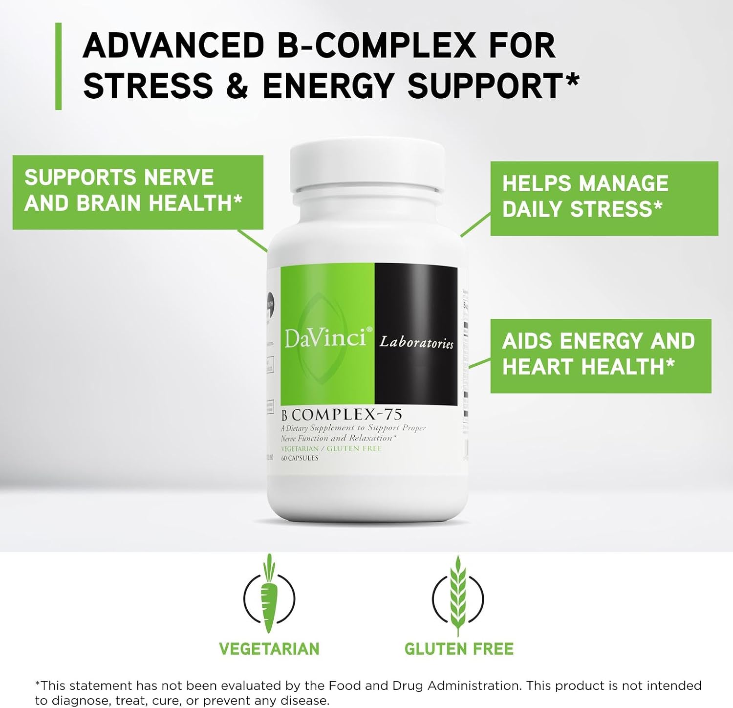 DAVINCI Labs B Complex-75 - Supports Relaxation and Proper Nerve Function* - Natural Health Product with 11 B Vitamins - Vegetarian - Gluten-Free - 60 Capsules