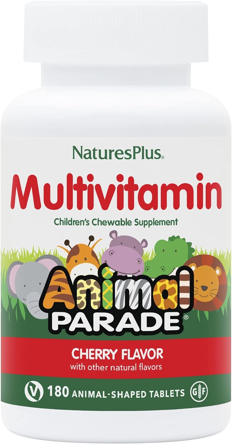 NaturesPlus Animal Parade Children's Chewable Multivitamin, Orange Flavour, 180 Tablets