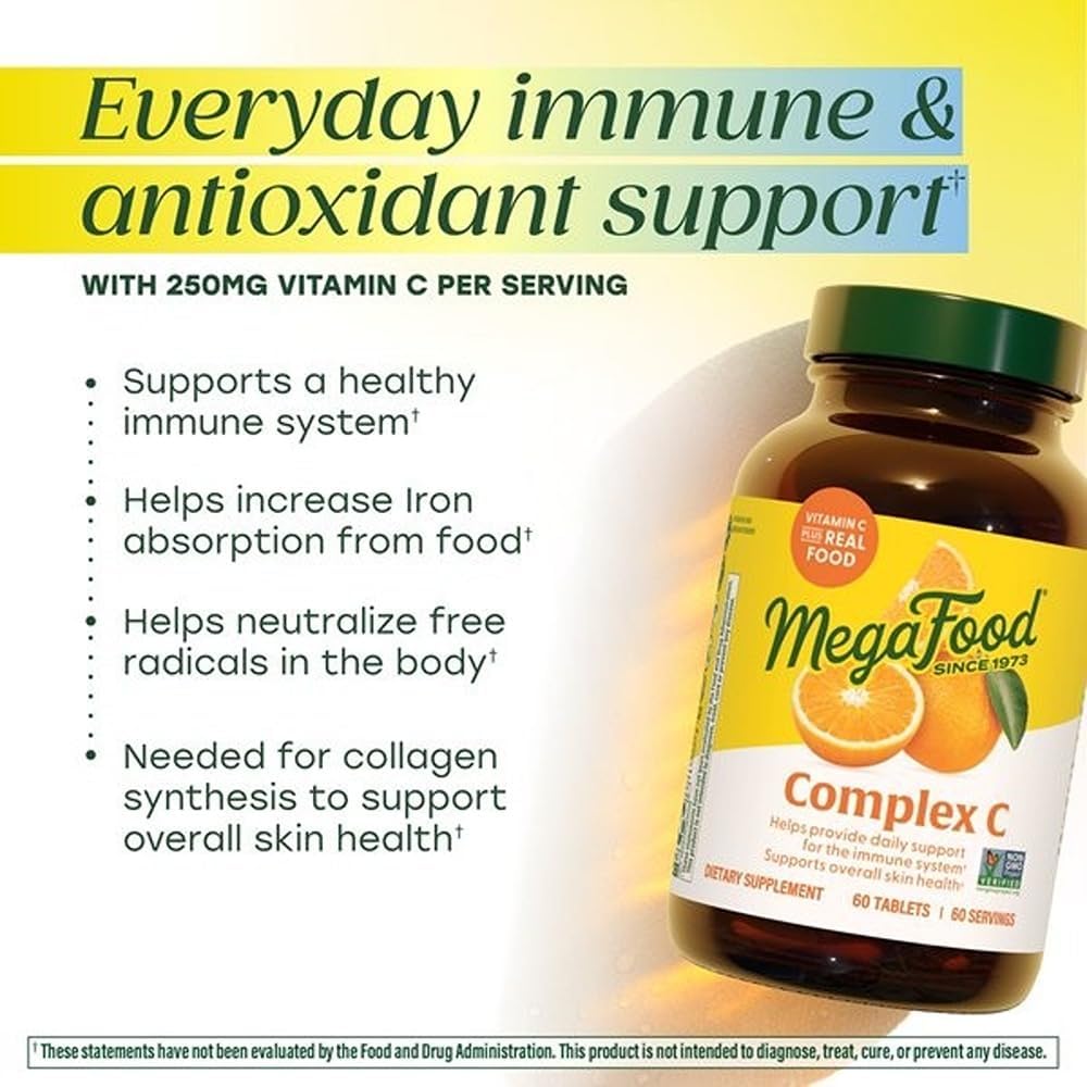MegaFood Complex C - Vegan Vitamin C Immune Support Supplement with Real Food, 30 Tablets