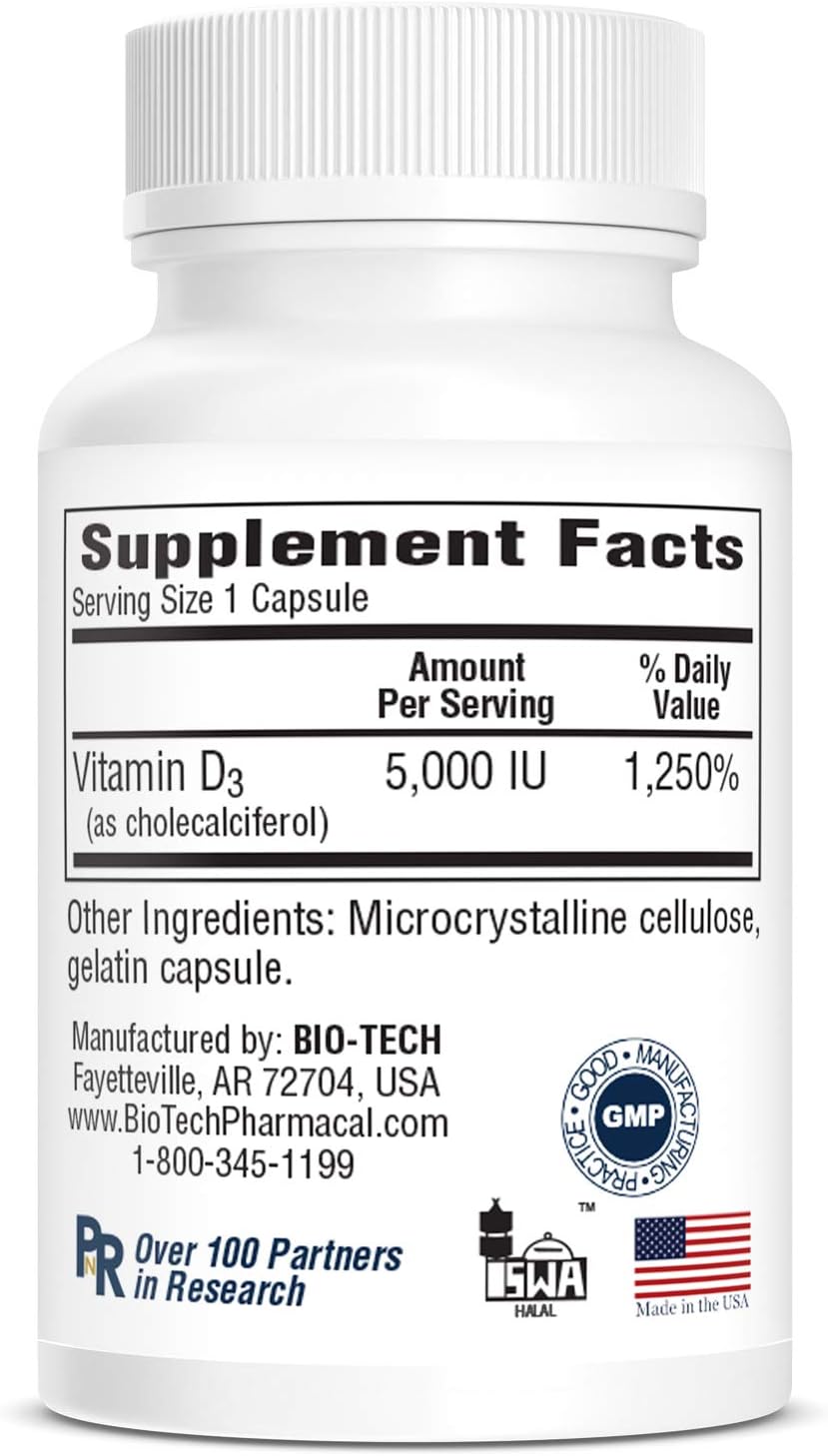 Bio-Tech Pharmacal Vitamin D Supplement, 5000 IU, 100 Capsules - görsel 4