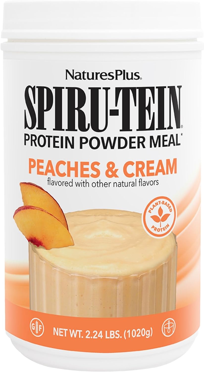 NaturesPlus SPIRU-TEIN, Peaches and Cream - 1.02 kg - Plant-Based Protein Powder with Vitamins & Minerals, Vegetarian, Gluten Free