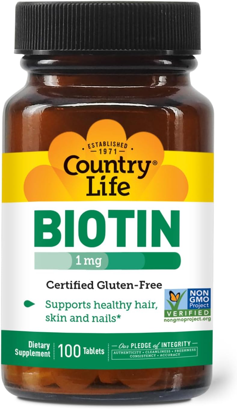 Country Life Biotin 1 mg (1000 mcg) Tablets - Supports Healthy Hair, Skin & Nails - 100 Tablets
