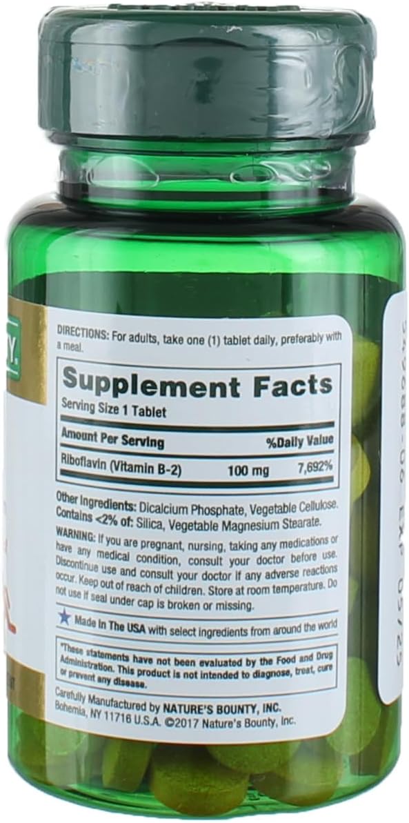 Nature's Bounty Vitamin B2 100 mg, 100 Coated Tablets
