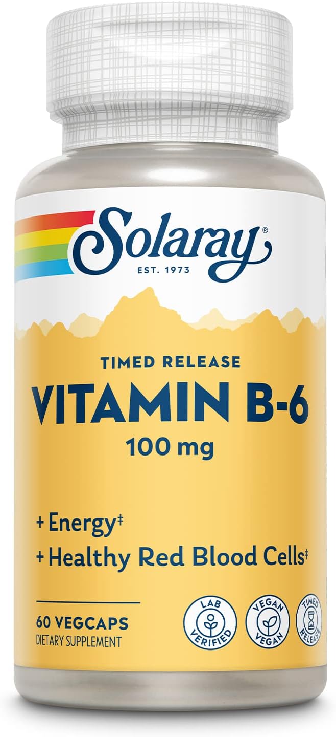 SOLARAY Vitamin B6 100mg - Timed Release - Vegan - 60 Veg Caps